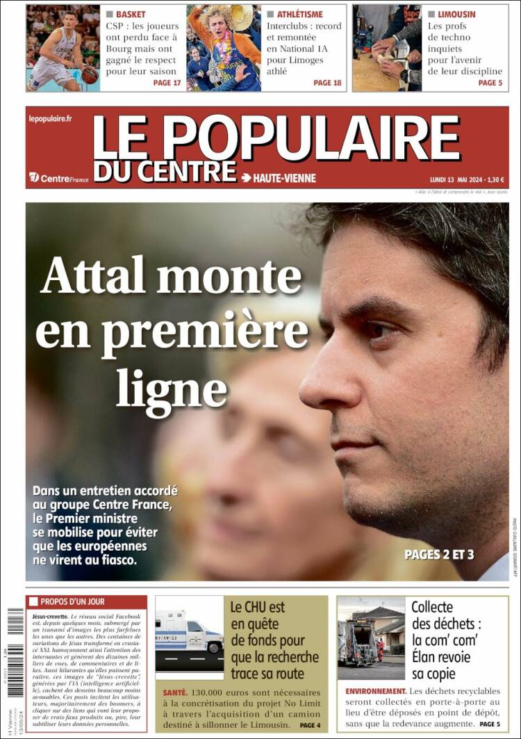 Portada de Le Populaire du Centre (Francia)