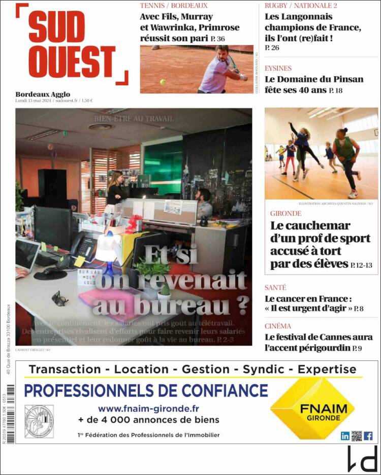 Portada de Sud Ouest (Francia)