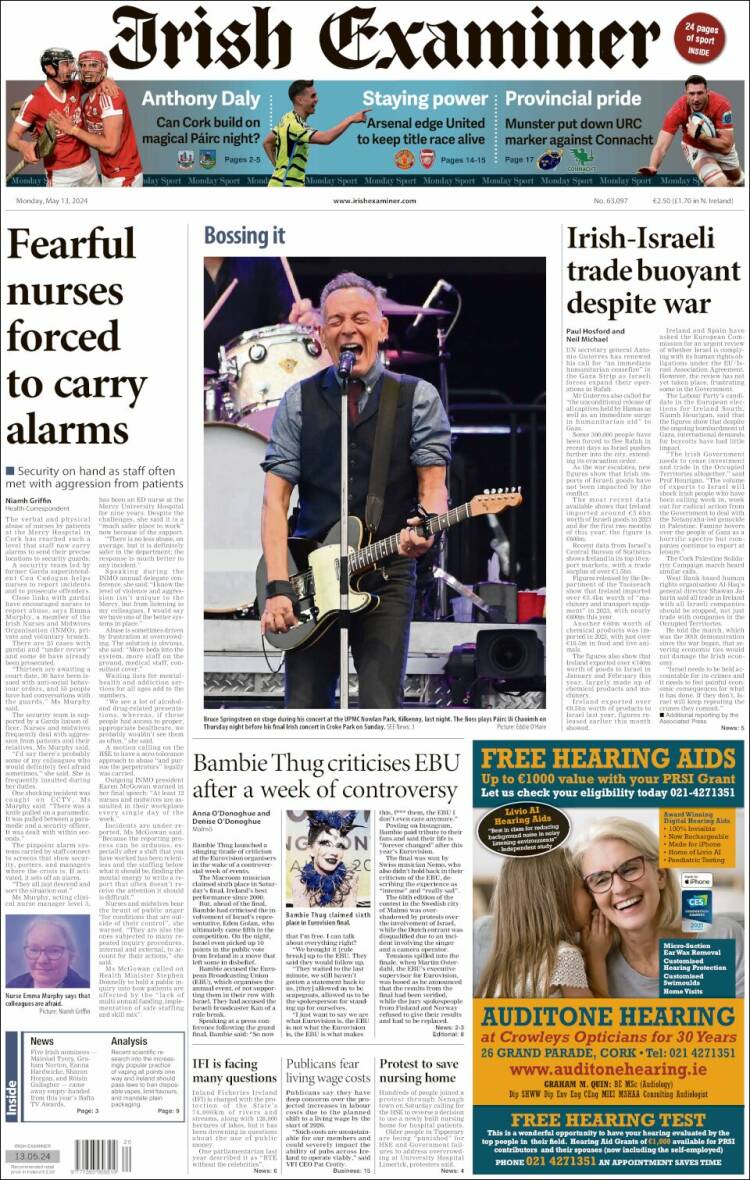 Portada de Irish Examiner (Irlanda)