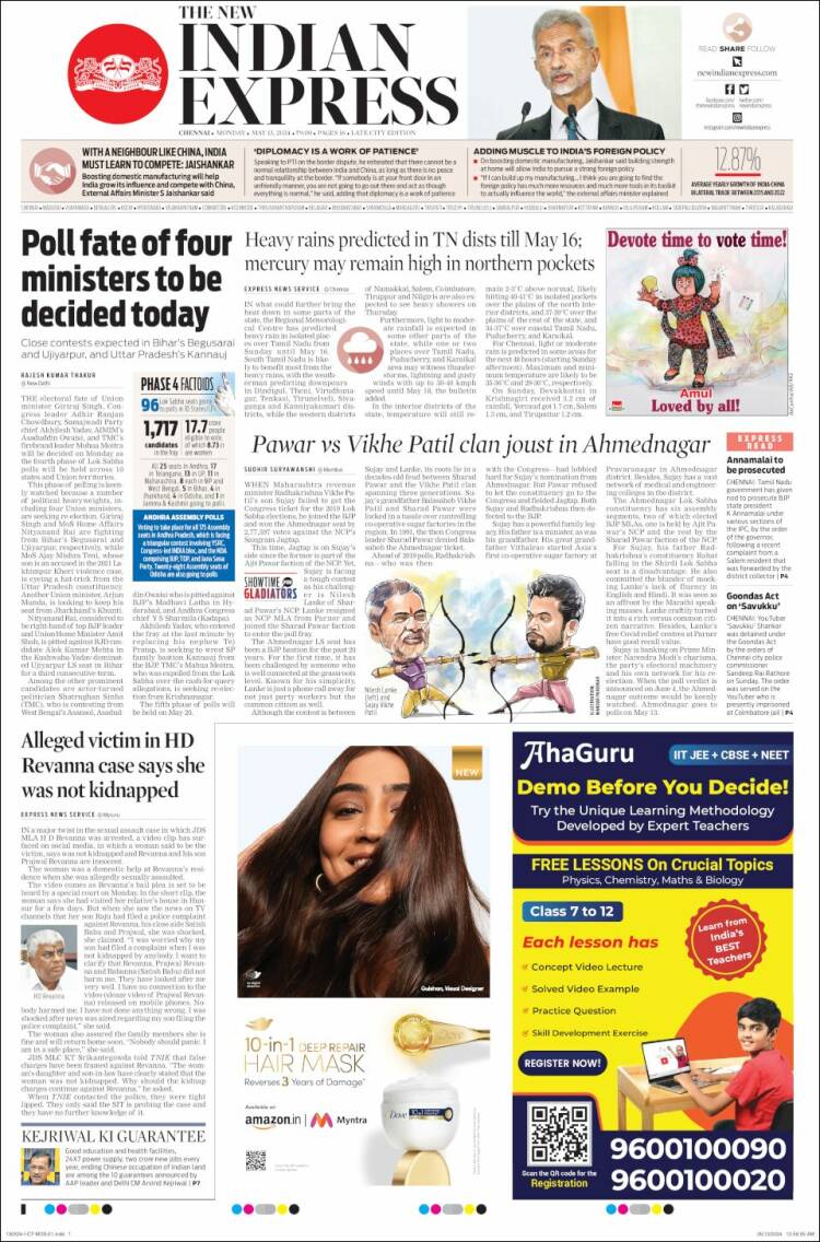 Portada de New Indian Express (India)