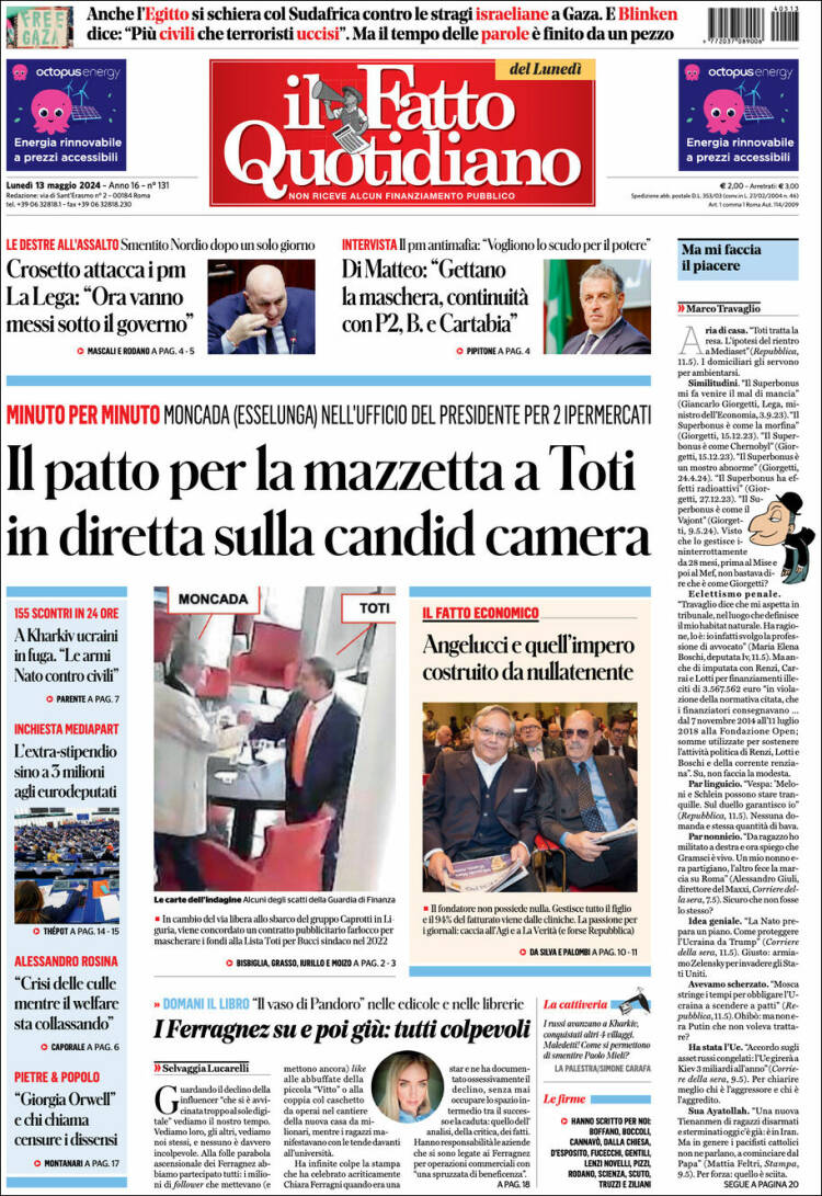 Portada de Il Fatto Quotidiano (Italia)
