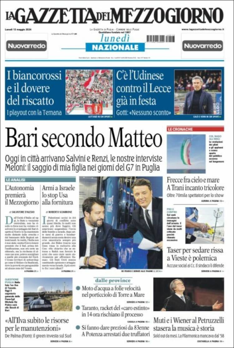 Portada de La Gazzetta del Mezzogiorno (Italia)