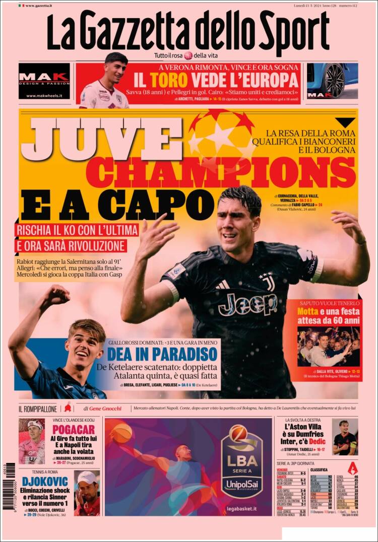 Portada de La Gazzetta dello Sport (Italia)