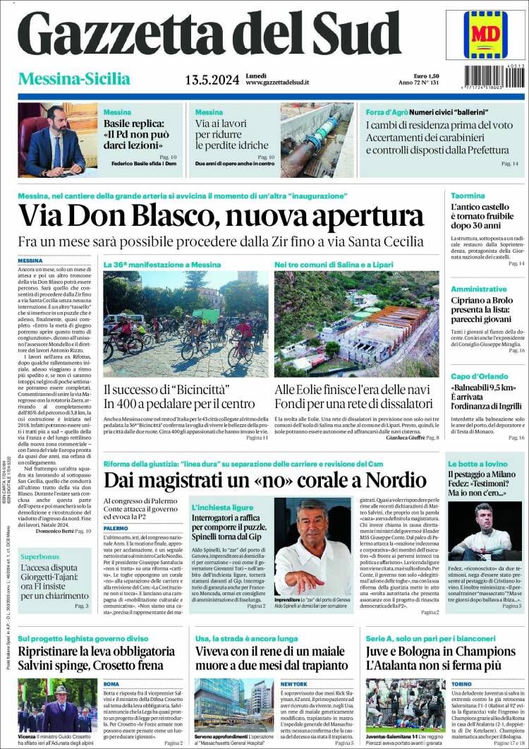 Portada de Gazzetta del Sud (Italia)
