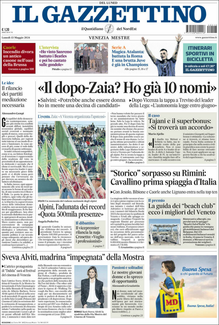 Portada de Il Gazzettino (Italia)