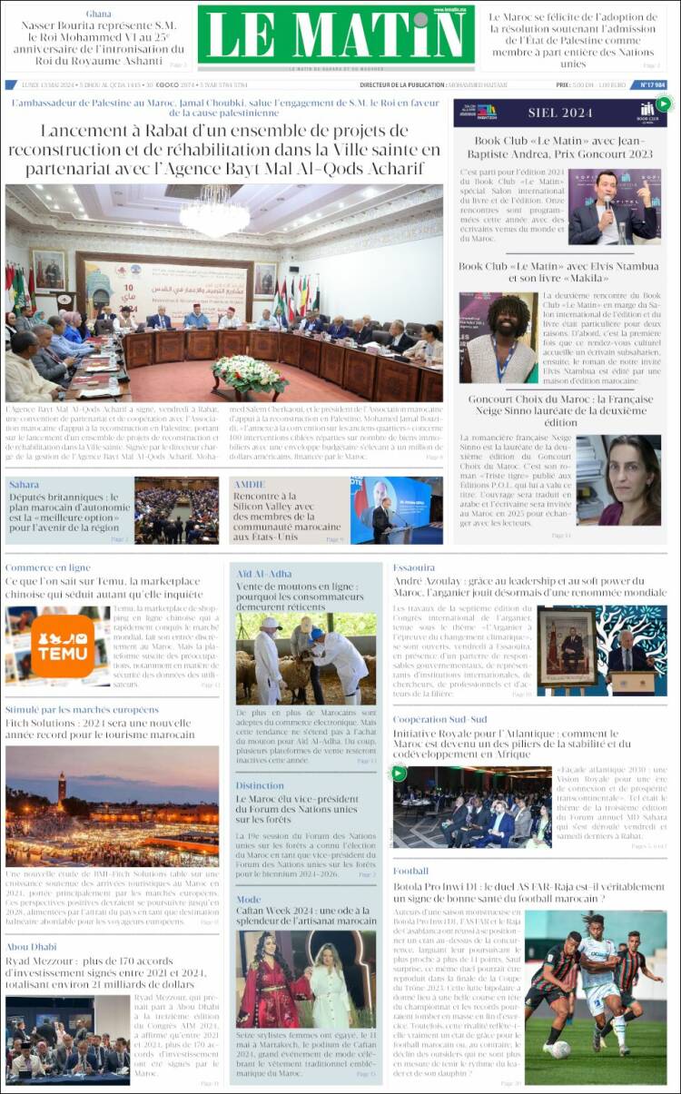 Portada de Le Matin (Marruecos)