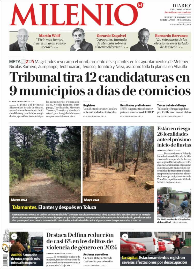Portada de Milenio - Estado de México (México)