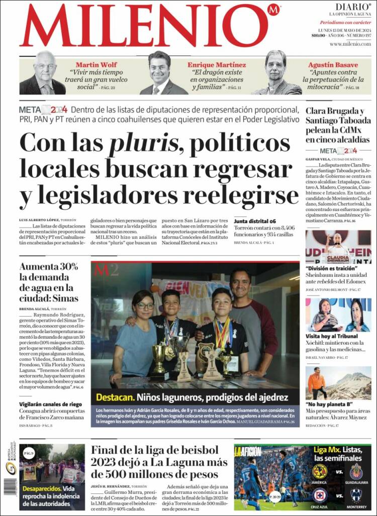 Portada de Milenio - Laguna (México)