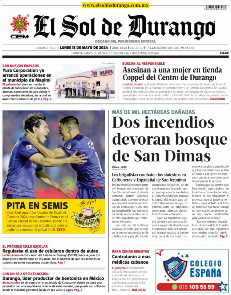 Portada de El Sol de Durango (México)