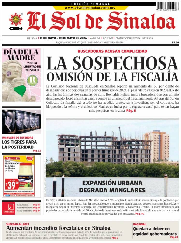 Portada de El Sol de Sinaloa (México)