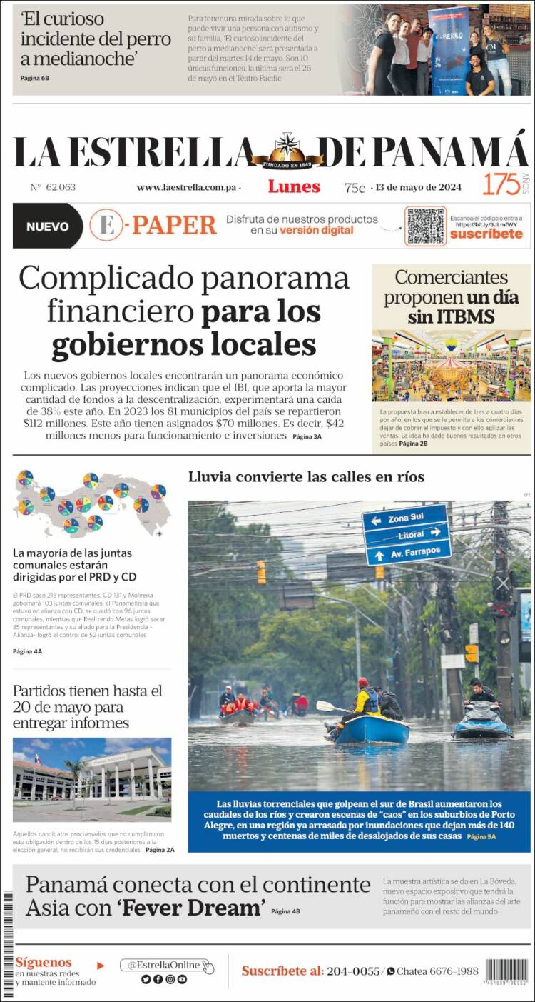 Portada de La Estrella de Panamá (Panam&aacute;)