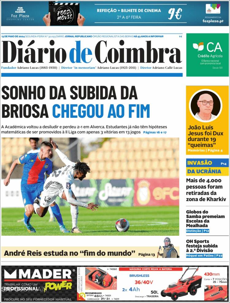 Portada de Diário de Coimbra (Portugal)