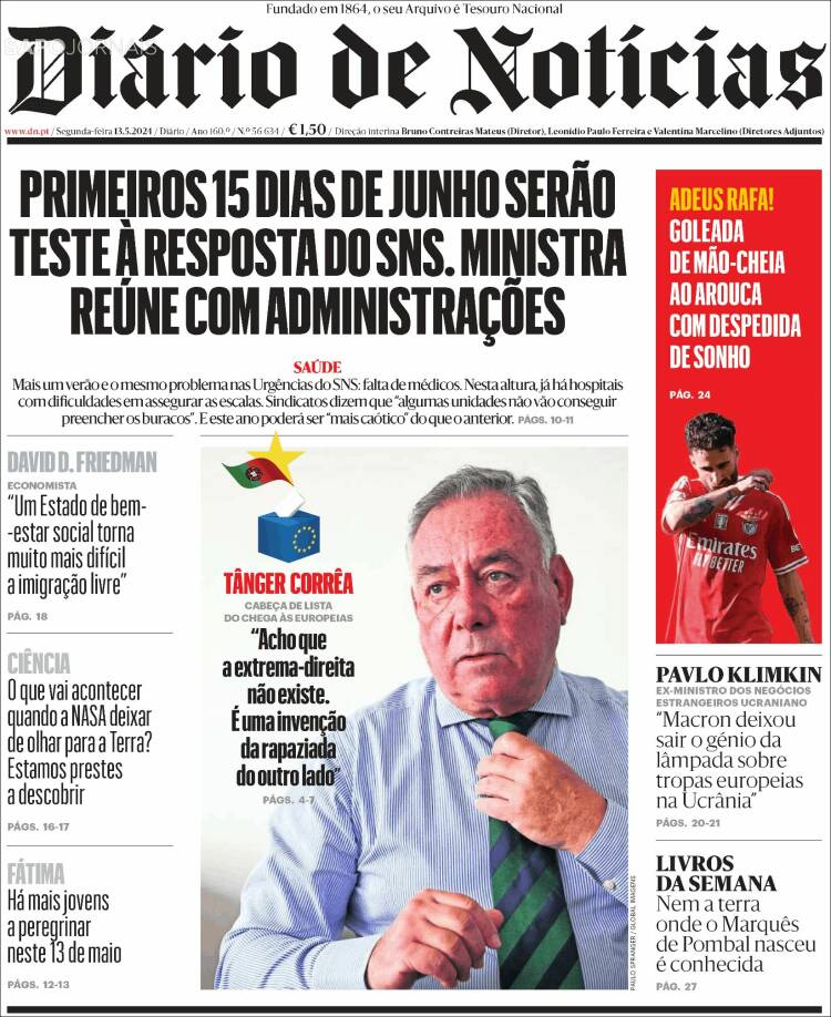Portada de Diário de Noticias (Portugal)
