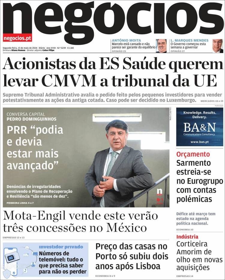 Portada de Jornal de Negócios (Portugal)