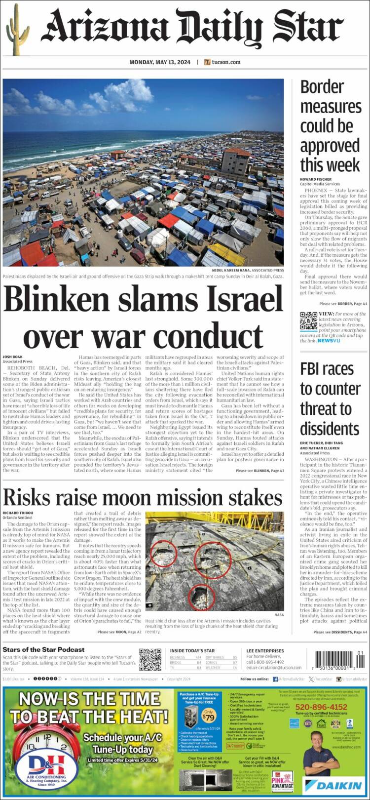 Portada de Arizona Daily Star (USA)
