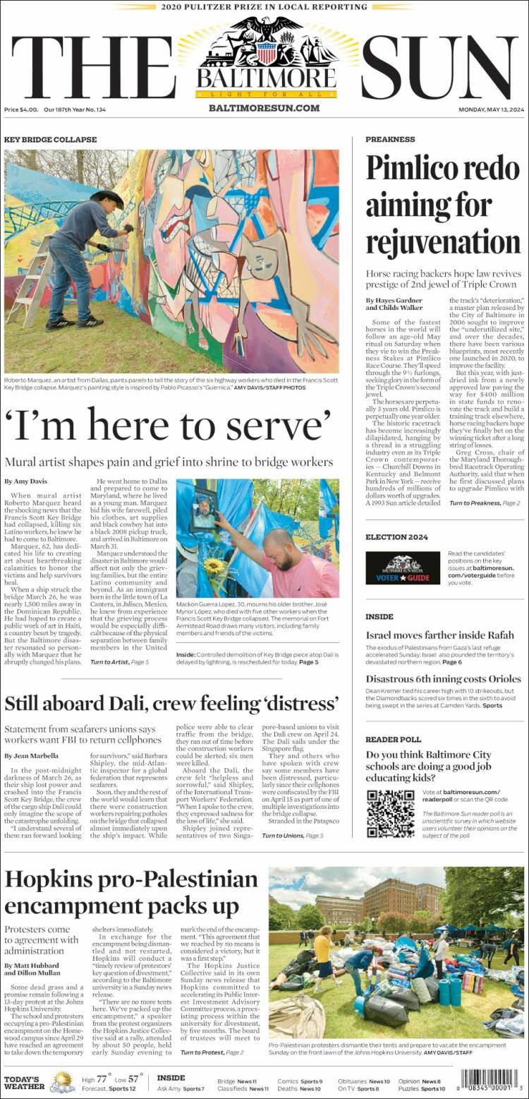 Portada de The Baltimore Sun (USA)