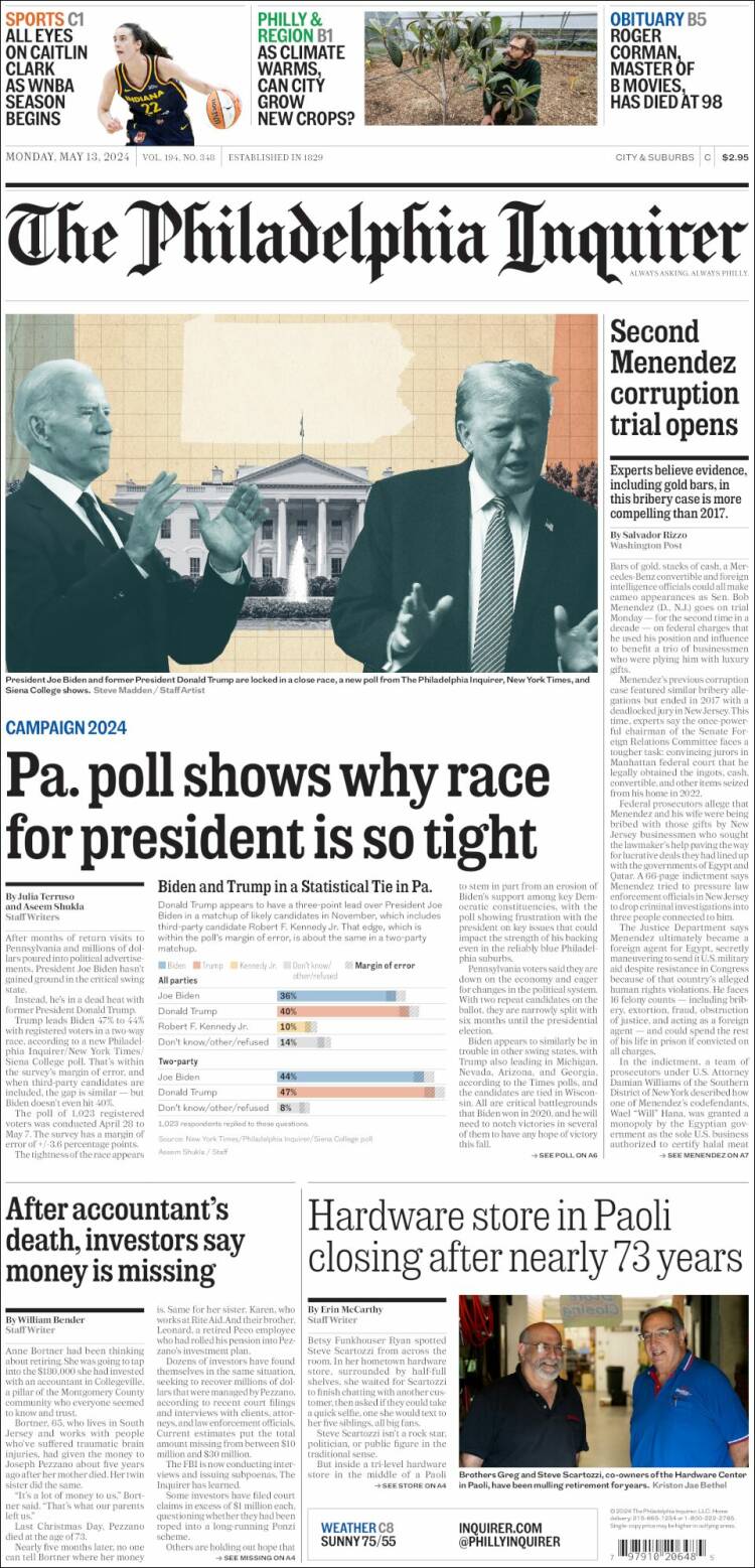 Portada de Philadelphia Inquirer (USA)