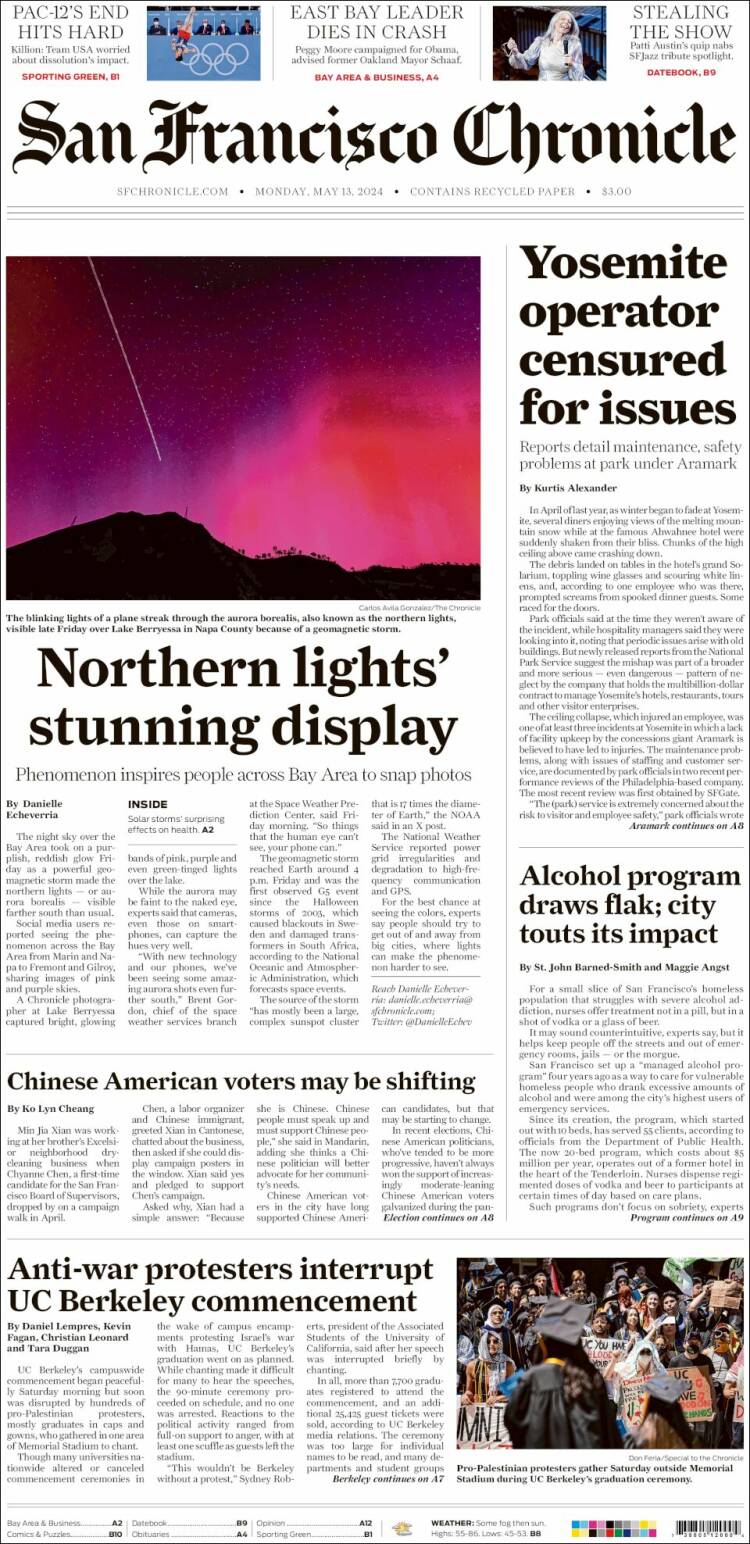 Portada de San Francisco Chronicle (USA)