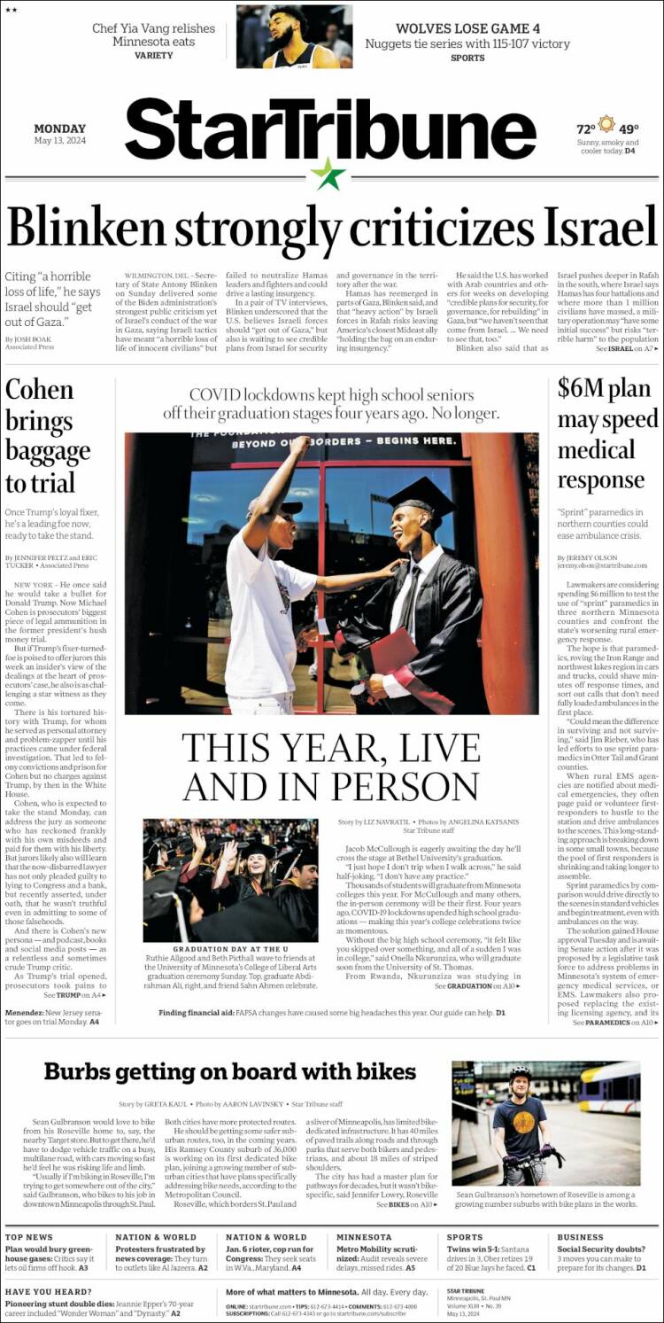 Portada de Star Tribune (USA)
