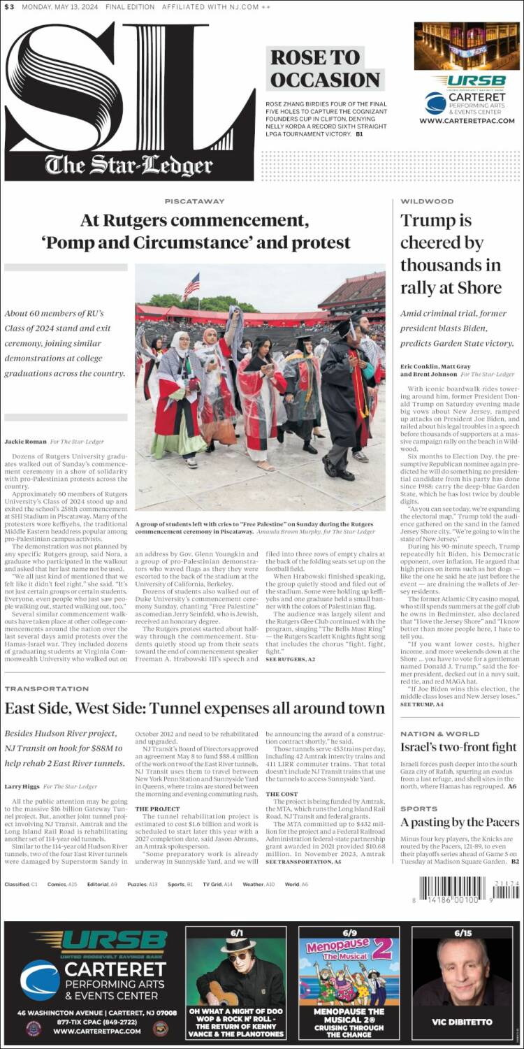 Portada de Star-Ledger (USA)