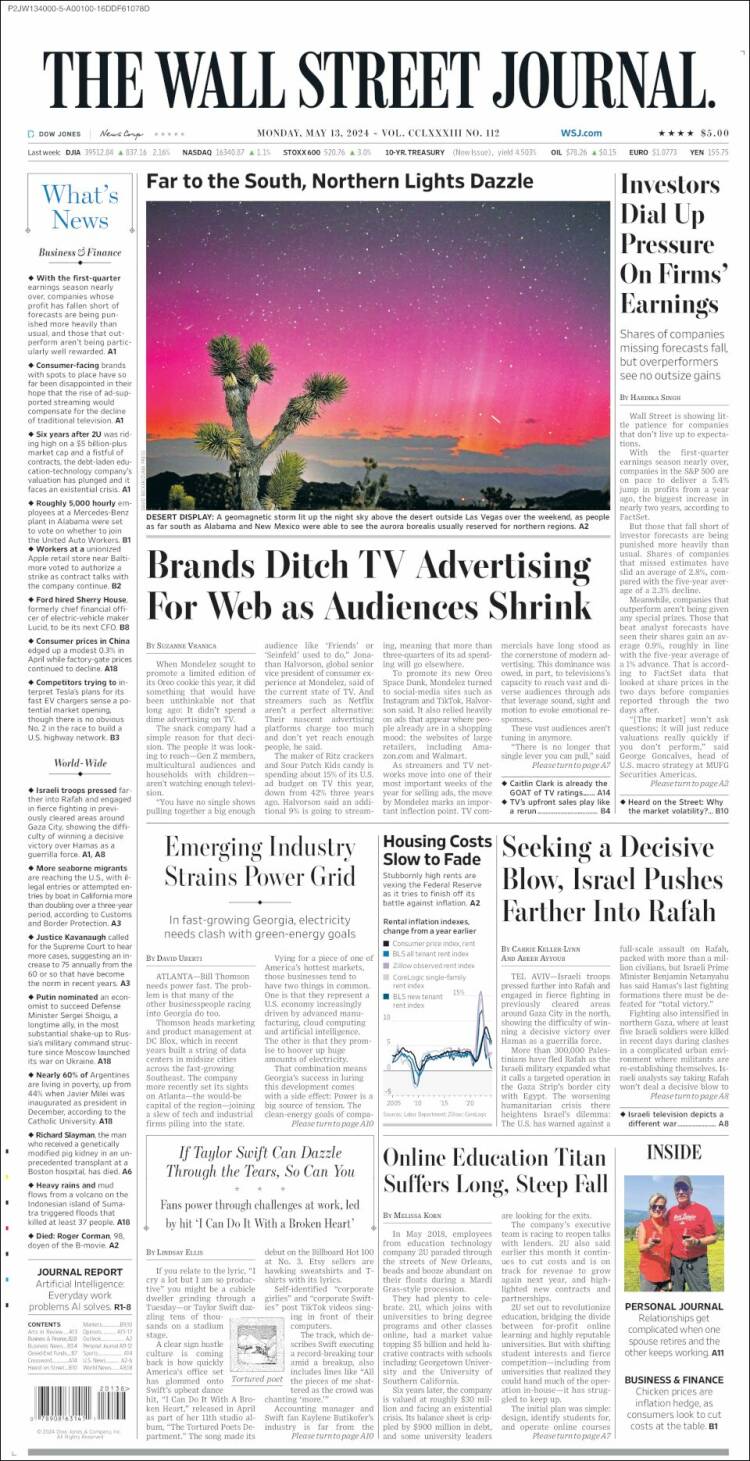 Portada de Wall Street Journal (USA)