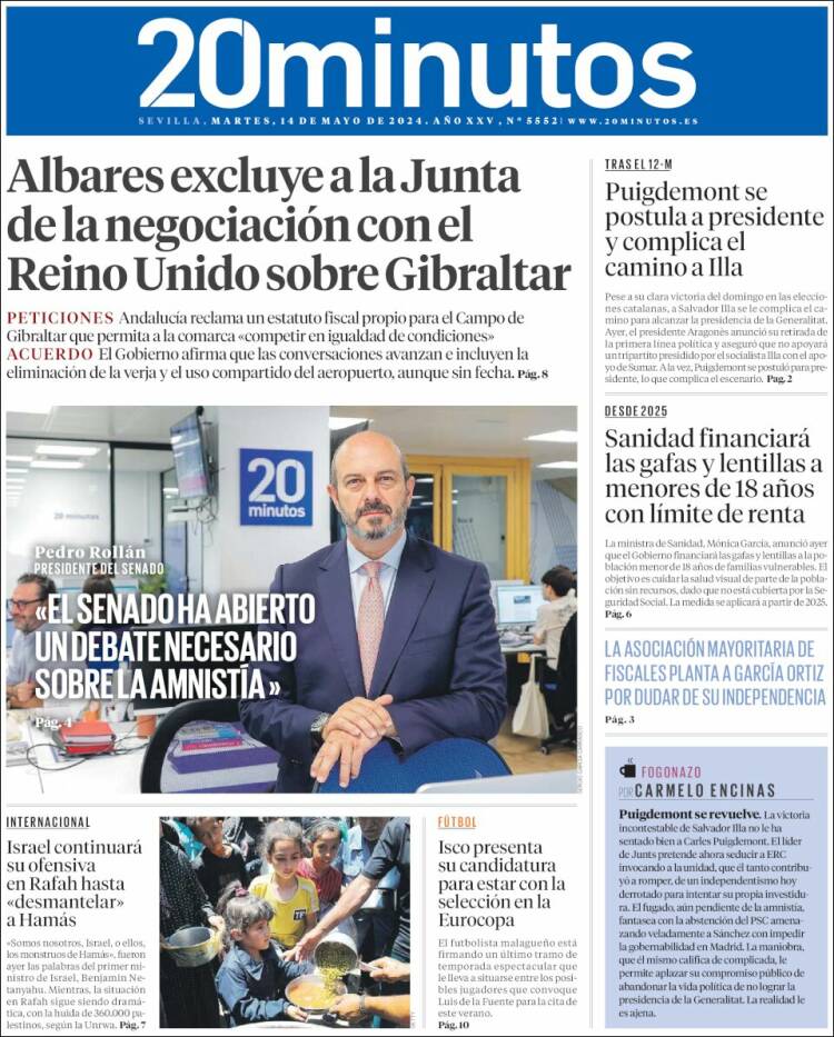 Portada de 20 Minutos - Sevilla (España)