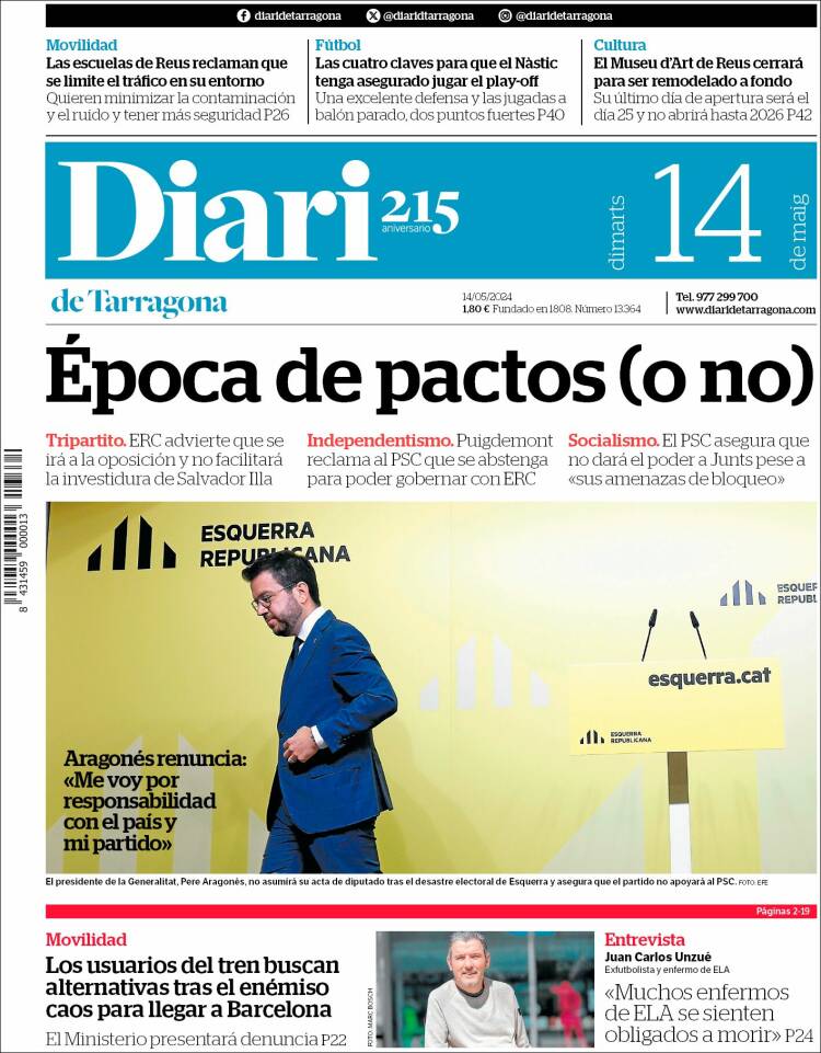 Portada de Diari de Tarragona (España)
