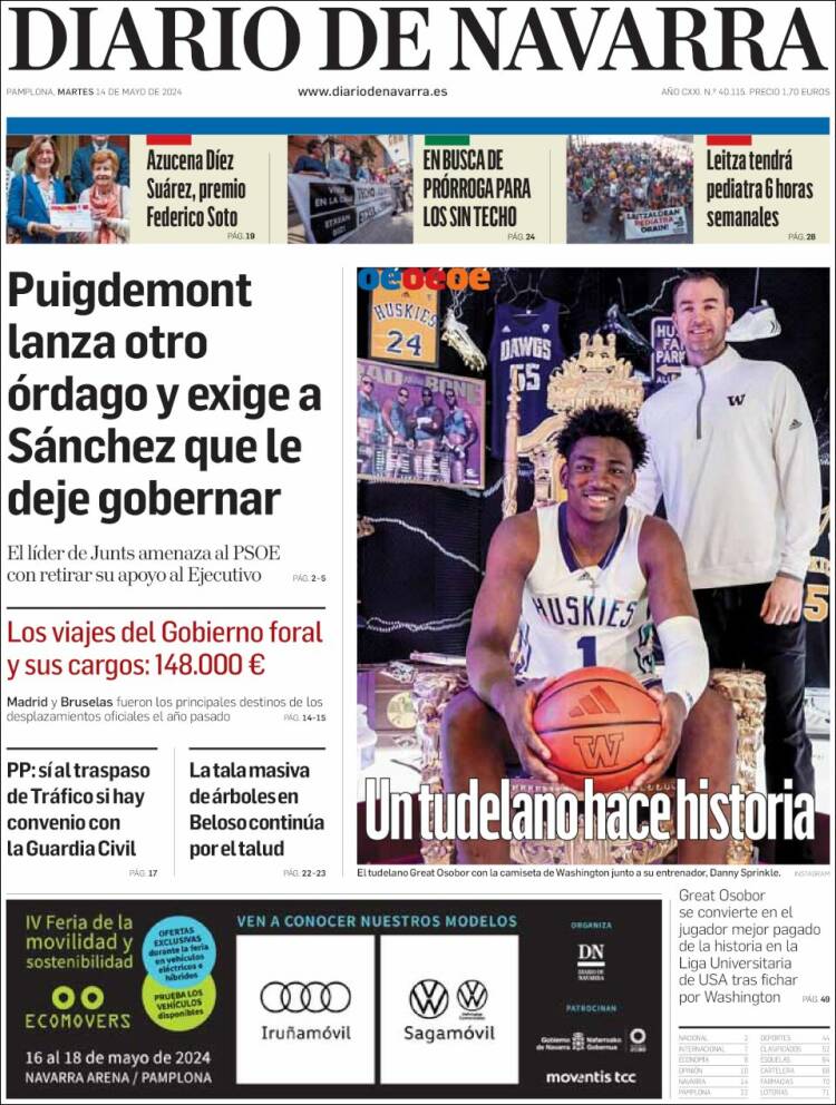 Portada de Diario de Navarra (España)