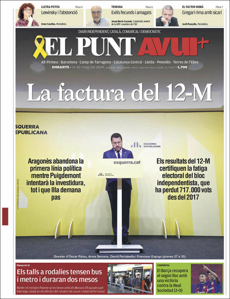 Portada de El Punt Avui (España)