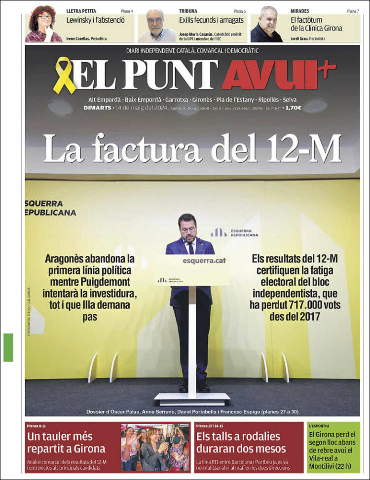 Portada de El Punt Avui - Girona (España)