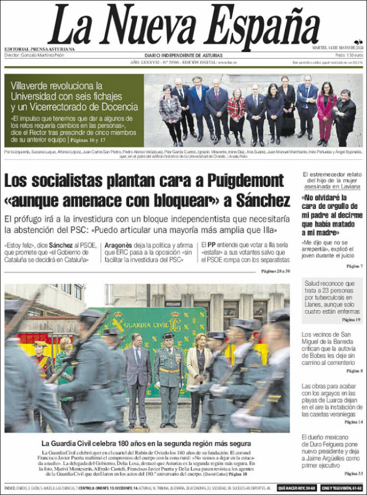 Portada de La Nueva España (España)