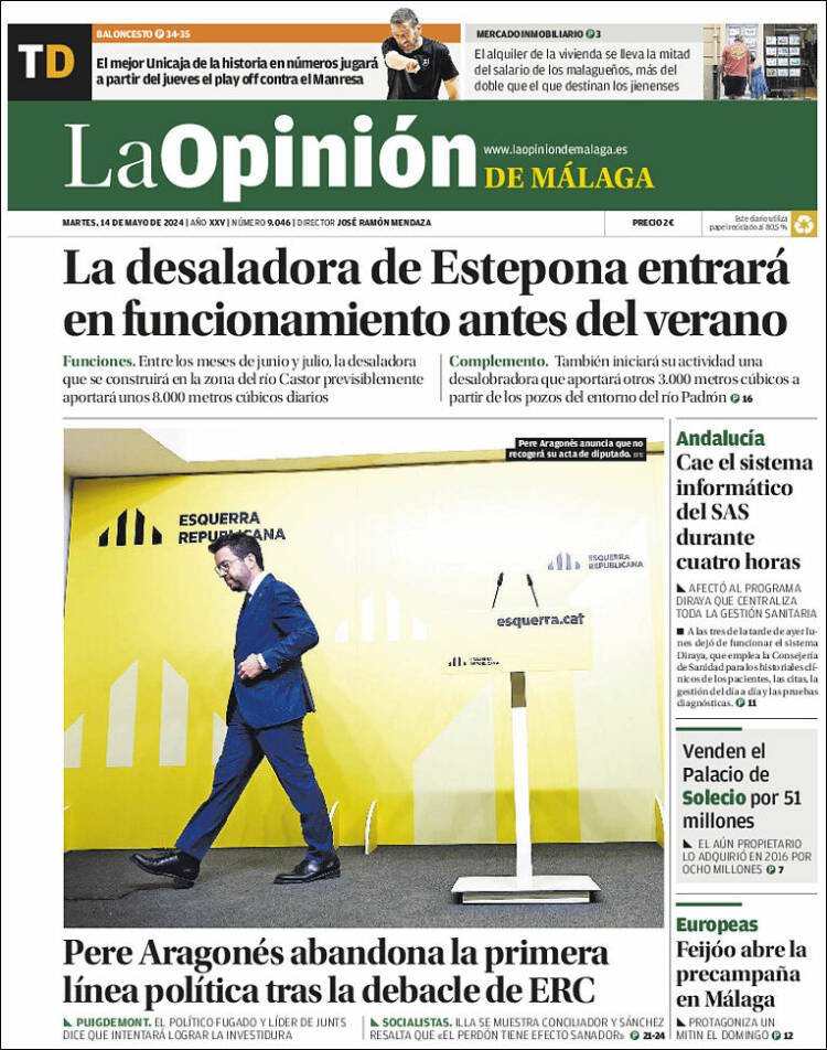 Portada de La Opinión de Málaga (España)