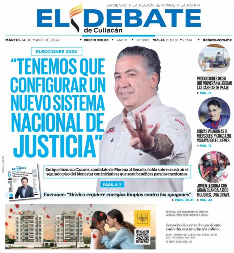 Portada de El Debate de Culiacán (M&eacute;xico)