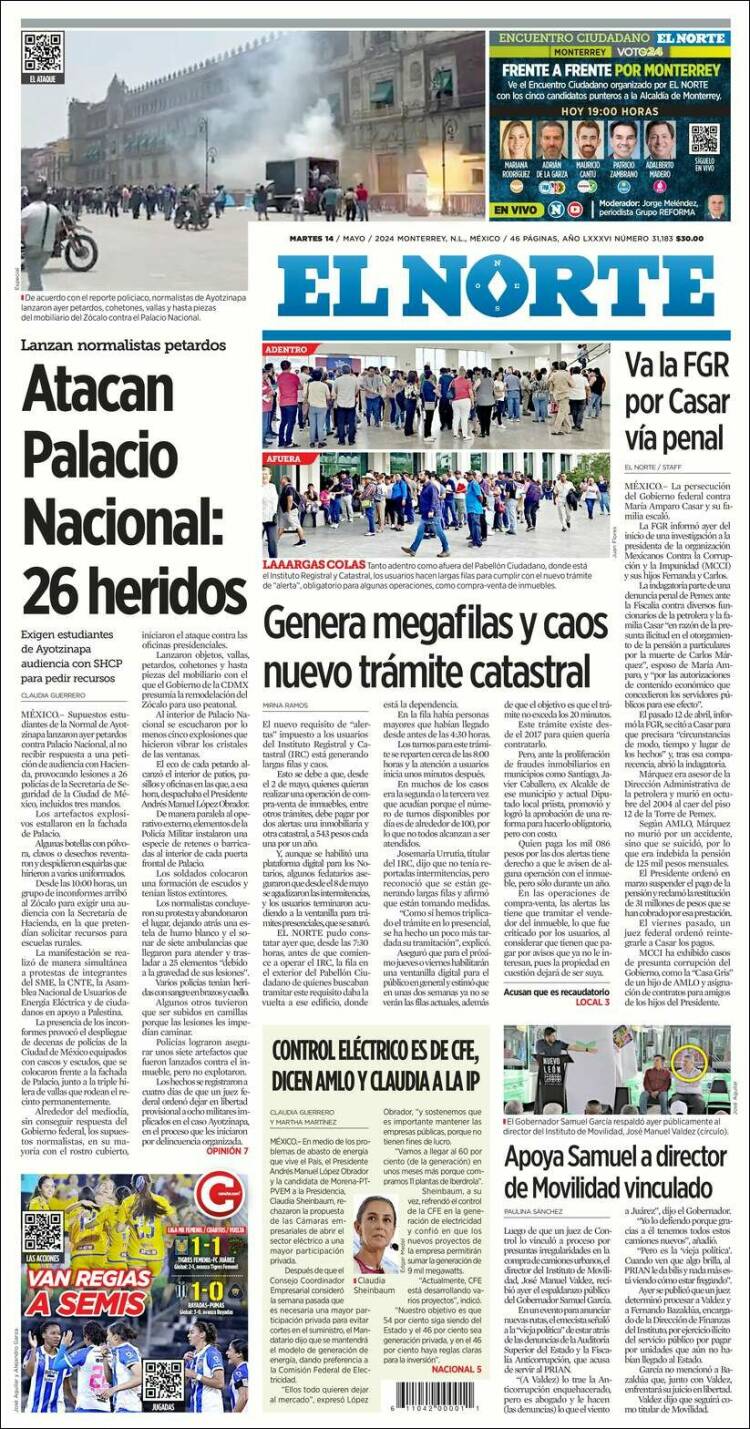 Portada de El Norte (M&eacute;xico)