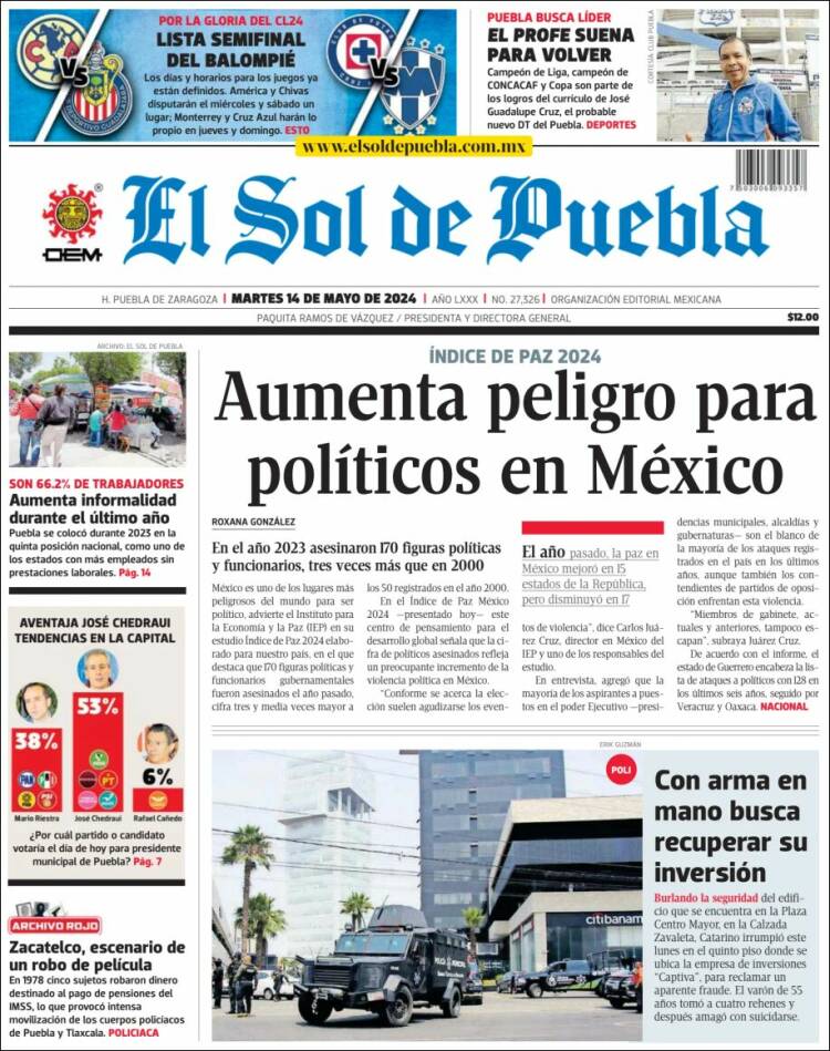 Portada de El Sol de Puebla (M&eacute;xico)