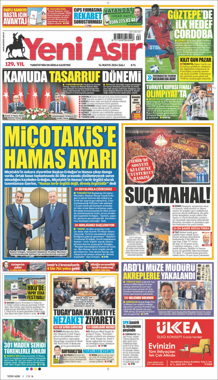 Portada de Yeni Asır (Turqu&iacute;a)