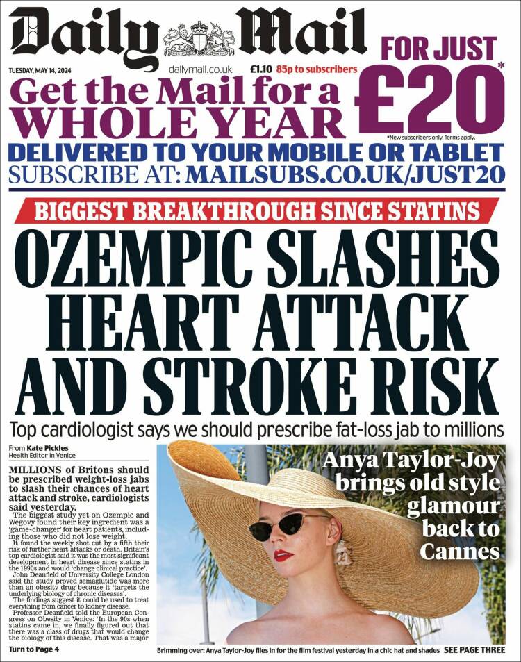 Portada de Daily Mail (Reino Unido)