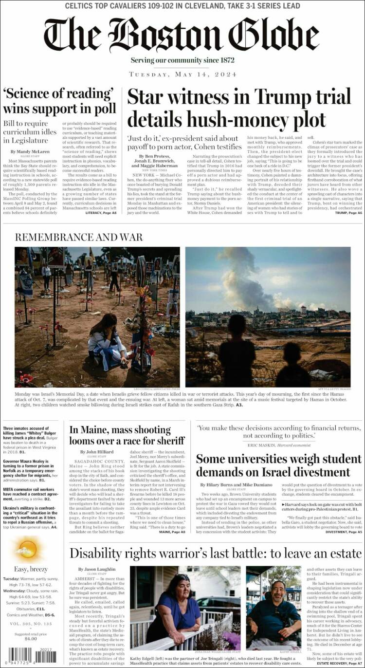 Portada de Boston Globe (USA)