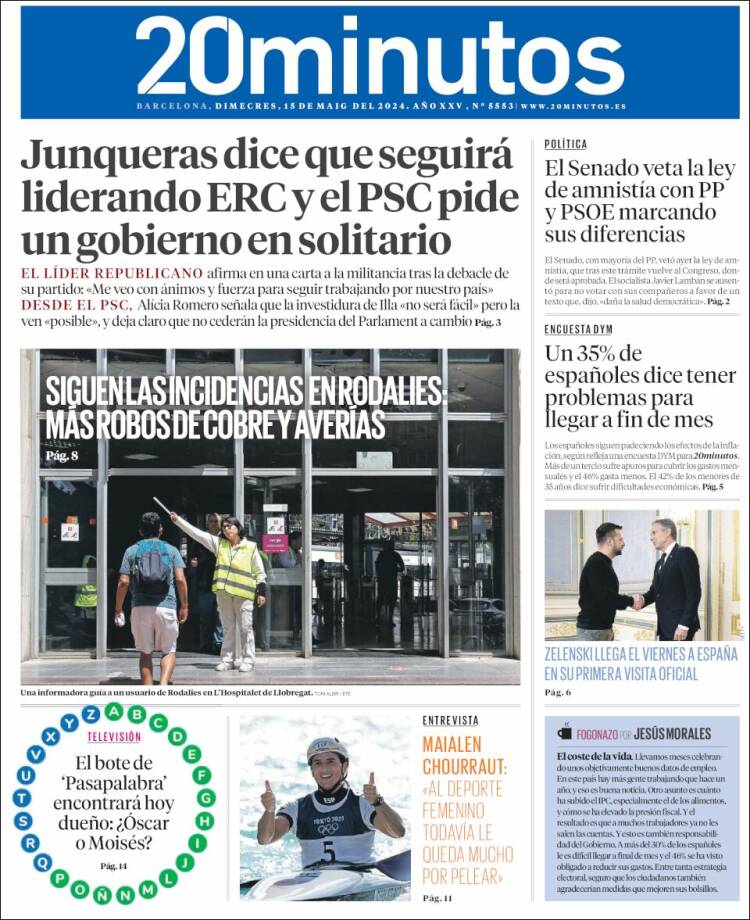 Portada de 20 Minutos - Barcelona (España)