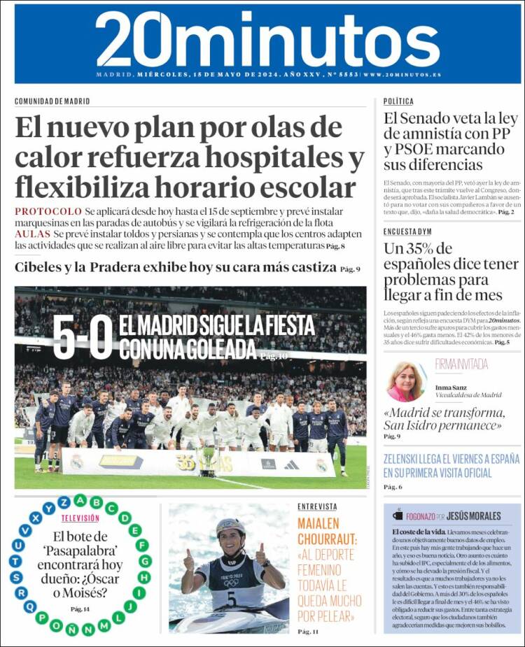 Portada de 20 Minutos - Madrid (España)