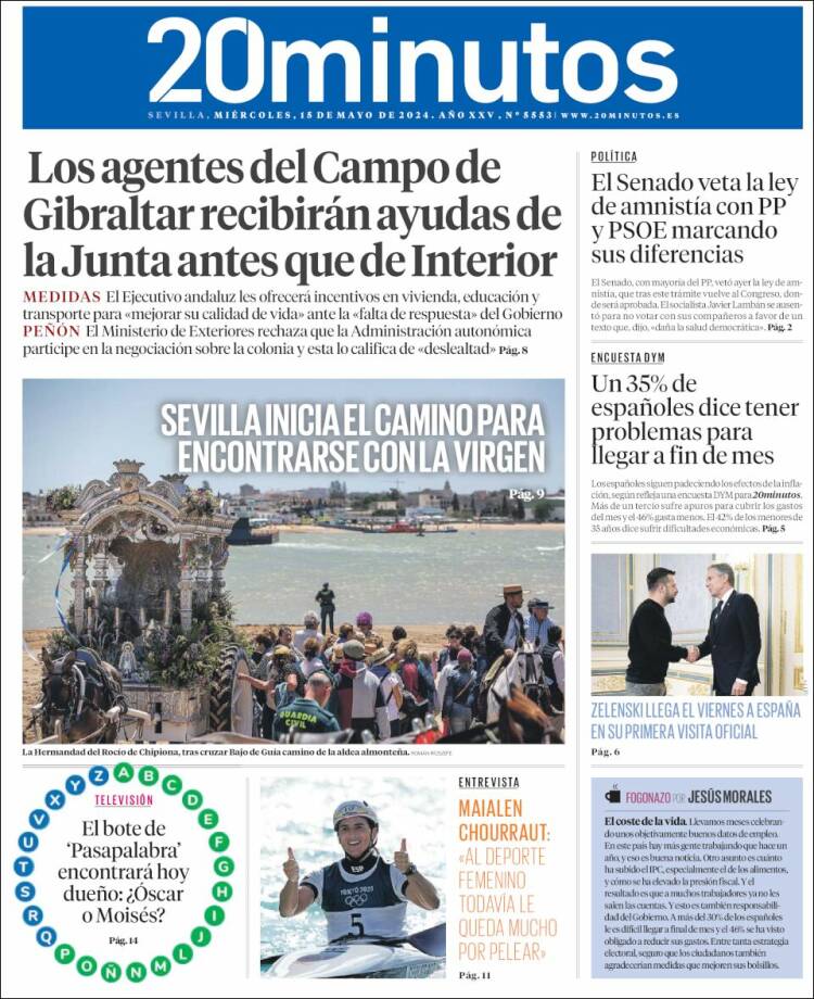 Portada de 20 Minutos - Sevilla (España)
