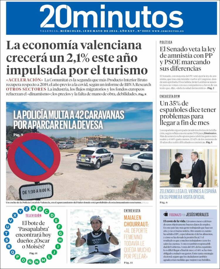 Portada de 20 Minutos - Valencia (España)