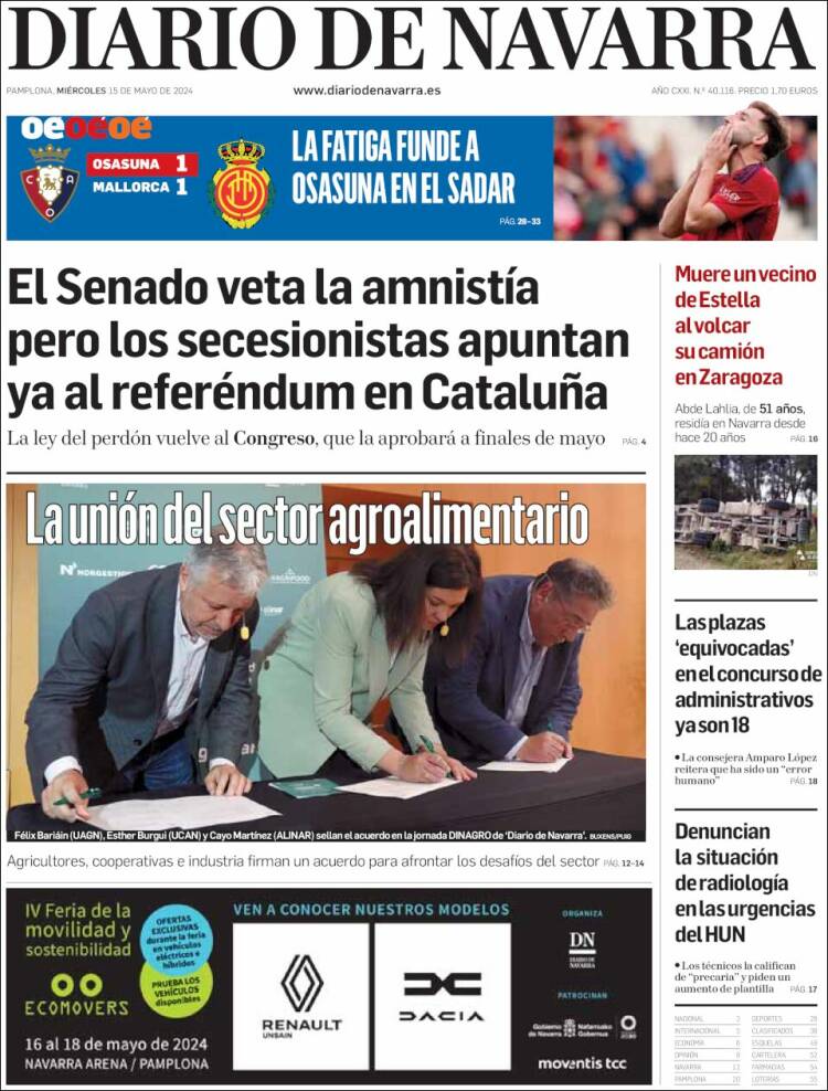 Portada de Diario de Navarra (España)