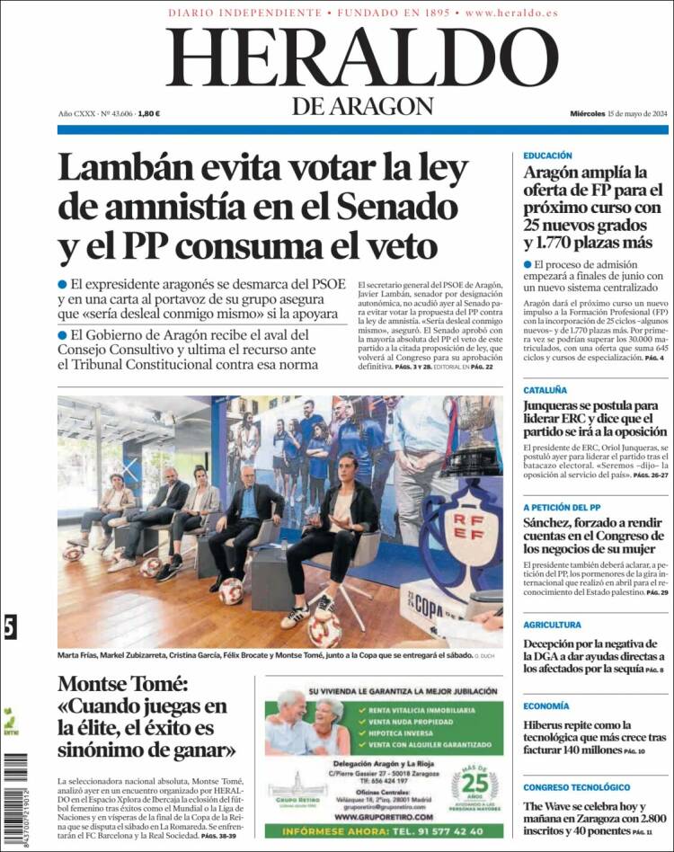 Portada de Heraldo de Aragón (España)