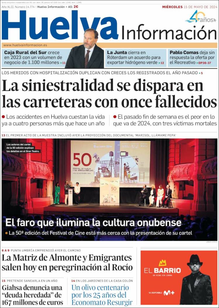 Portada de Huelva Información (España)