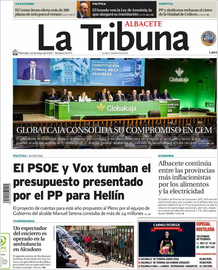 Portada de La Tribuna de Albacete (España)