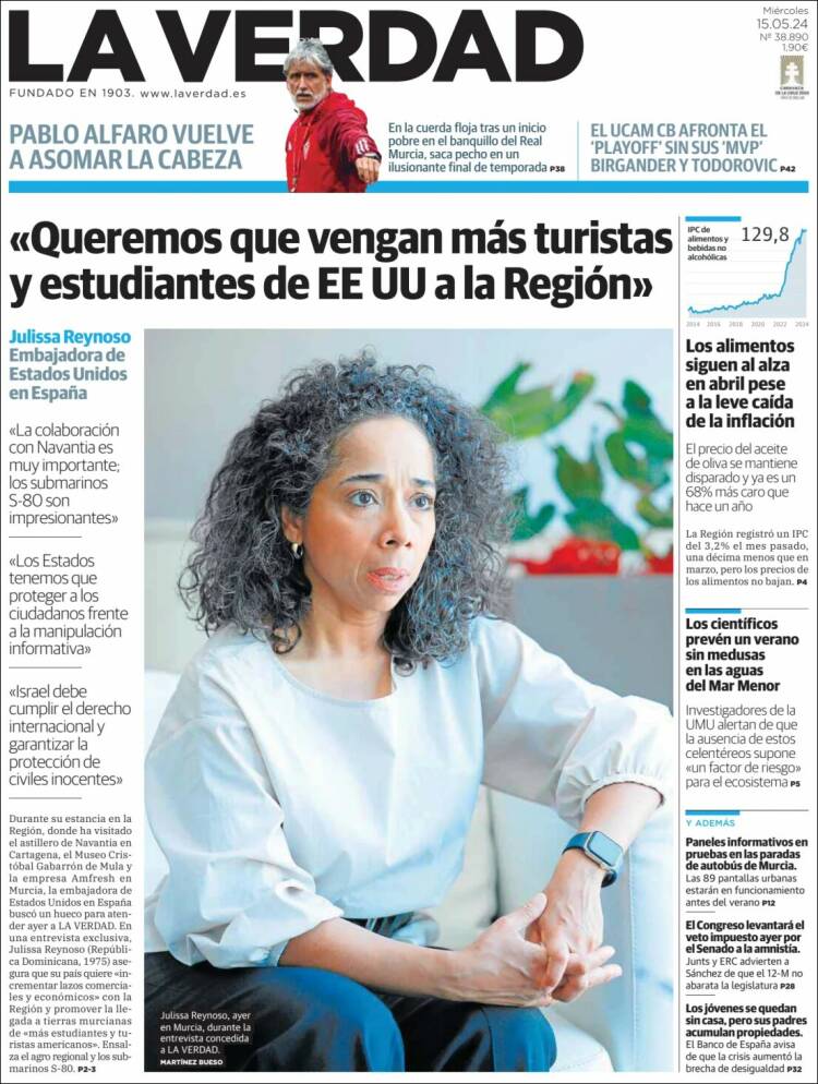 Portada de La Verdad de Murcia (España)