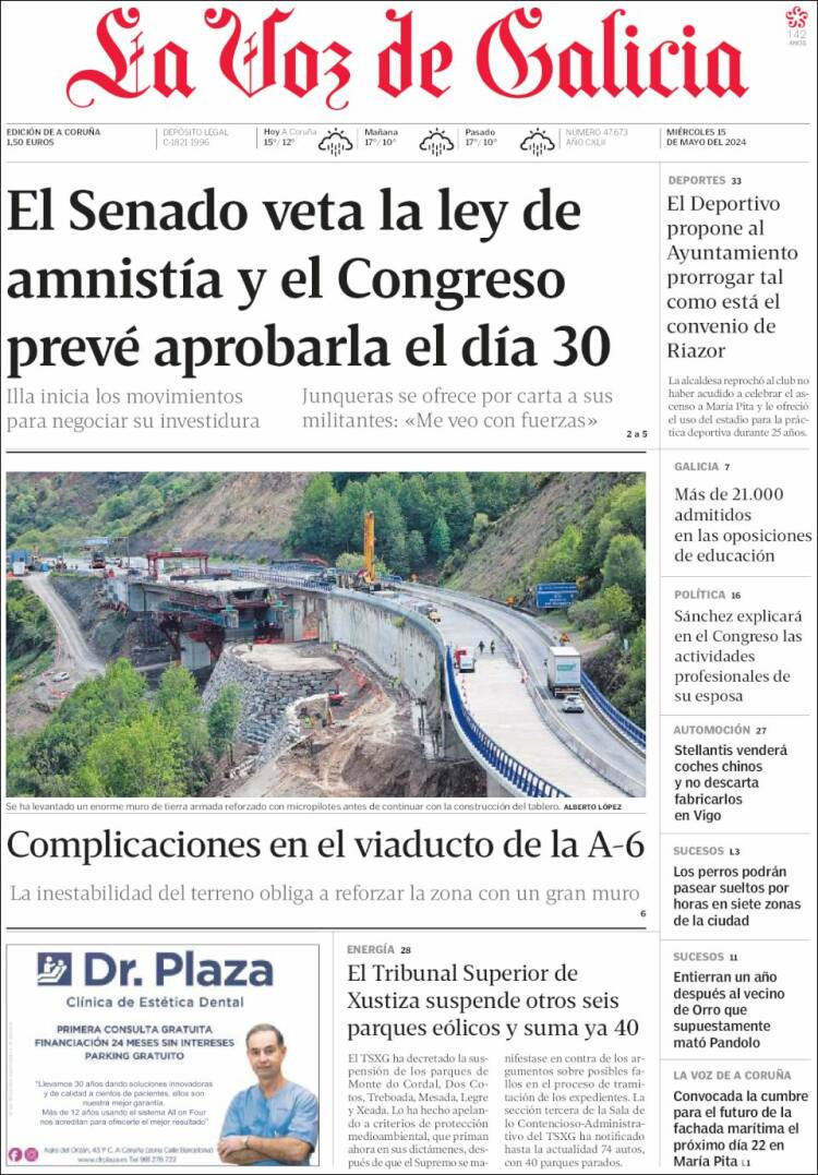 Portada de La Voz de Galicia (España)