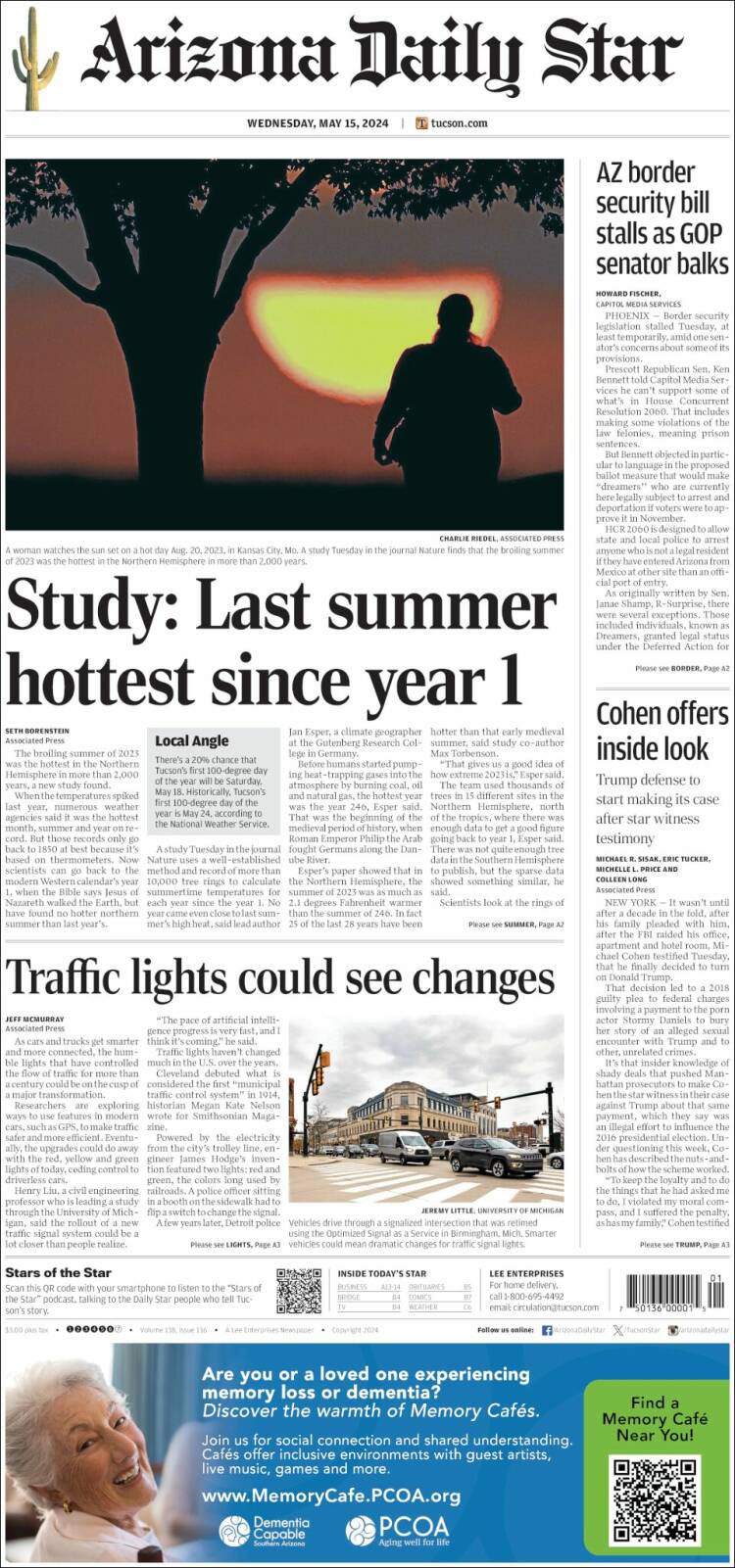 Portada de Arizona Daily Star (USA)