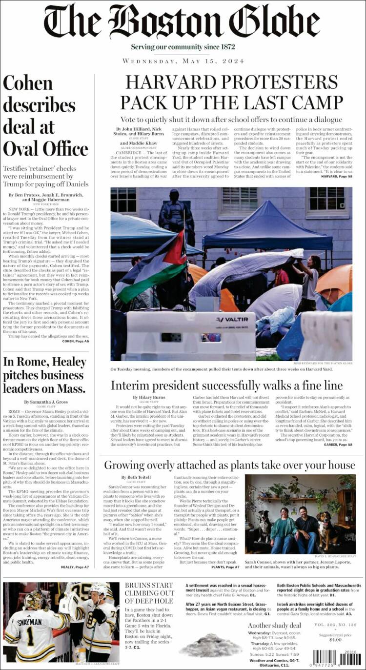 Portada de Boston Globe (USA)